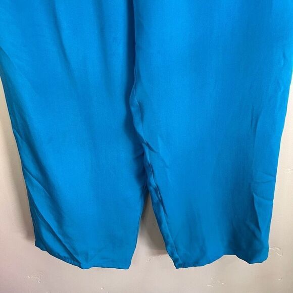 WinterSilks‎ Womens 100% Silk Wide Leg Turquoise Blue Pant Size Petite Large - Picture 3 of 6
